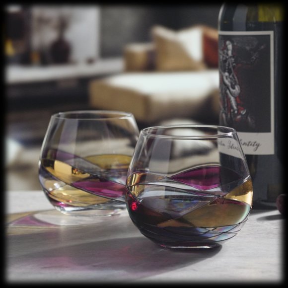 Antoni Barcelona 2-Piece Stemless Balloon Wine Glasses RED LINE NEW IN BOX - Picture 3 of 3